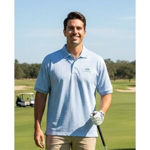 Page & Tuttle Polo Men's XL Blue Plaid Golf Manchester CC Athleisure Performance